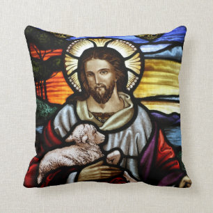 Der Gute Hirte; Jesus auf Bleiglas Kissen