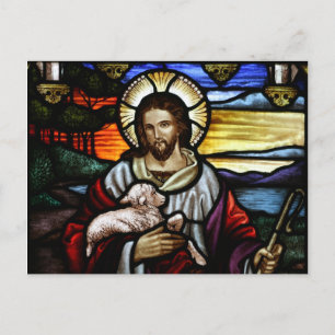 Der Gute Hirte; Jesus auf Bleiglas Postkarte