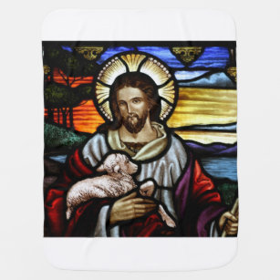 der gute Hirte; Jesus auf Buntglas Babydecke