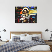 Der gute Hirte; Jesus auf Buntglas Leinwanddruck (Insitu (Schlafzimmer))