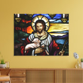 Der gute Hirte; Jesus auf Buntglas Leinwanddruck (Insitu (Wohnzimmer))