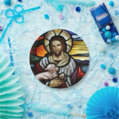 Der gute Hirte; Jesus auf Buntglas Pappteller (Party)