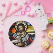 Der gute Hirte; Jesus auf Buntglas Pappteller (Party)