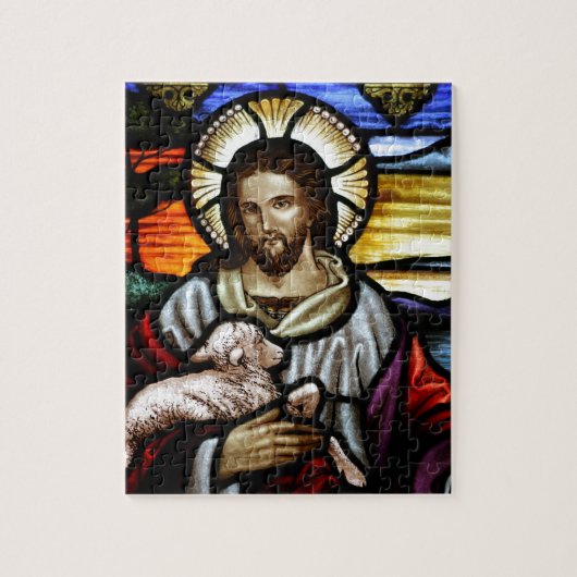 Der gute Hirte; Jesus auf Buntglas Puzzle (Vertikal)