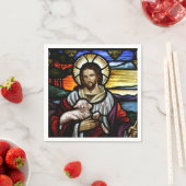 Der gute Hirte; Jesus auf Buntglas Serviette (Beispiel)