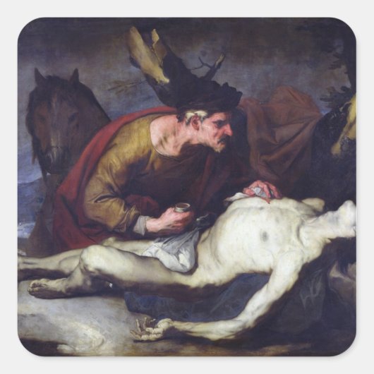 Der gute Samariter Quadratischer Aufkleber (Vorderseite)