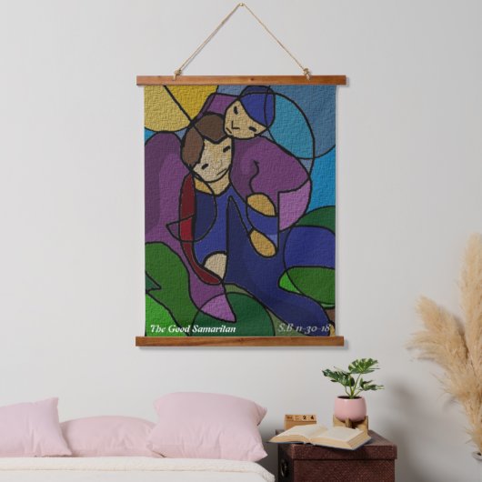 Der gute Samariter: Wandteppich Mit Holzrahmen (Schlafzimmer)