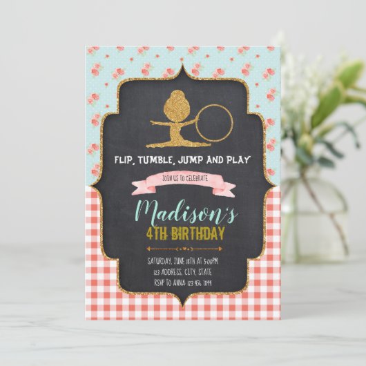 Der gymnastische Glitzer laden ein Einladung (Stehend Vorderseite)