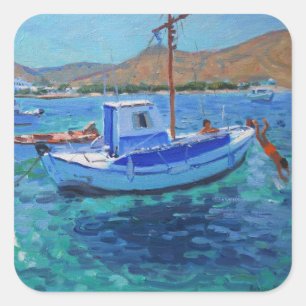 Der Hafen Tinos 2012 Quadratischer Aufkleber