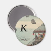 Der Hafen von Kanagawa, Japan: Monogram Initial Magnet (Vorderseite/Rückseite)