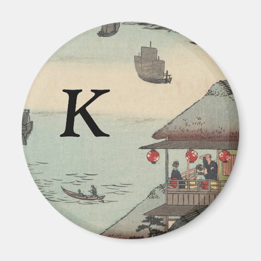 Der Hafen von Kanagawa, Japan: Monogram Initial Magnet (Vorne)