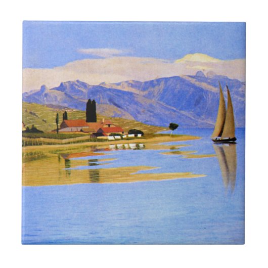 Der Hafen von Pully, feine Kunst, Fliese (Vorderseite)