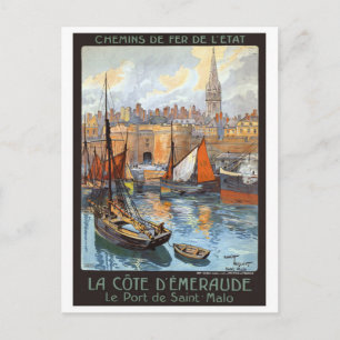 Der Hafen von Saint Malo Frankreich Vintage Reise Postkarte