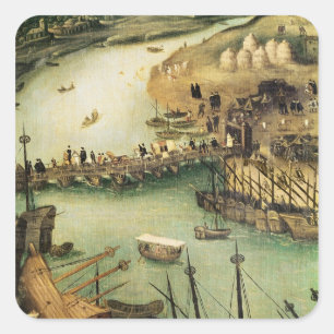Der Hafen von Sevilla, c.1590 Quadratischer Aufkleber