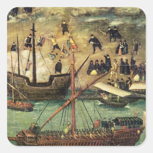 Der Hafen von Sevilla, c.1590 Quadratischer Aufkleber (Vorderseite)