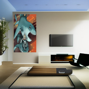 Der Hai und der Mann   AI Art Poster