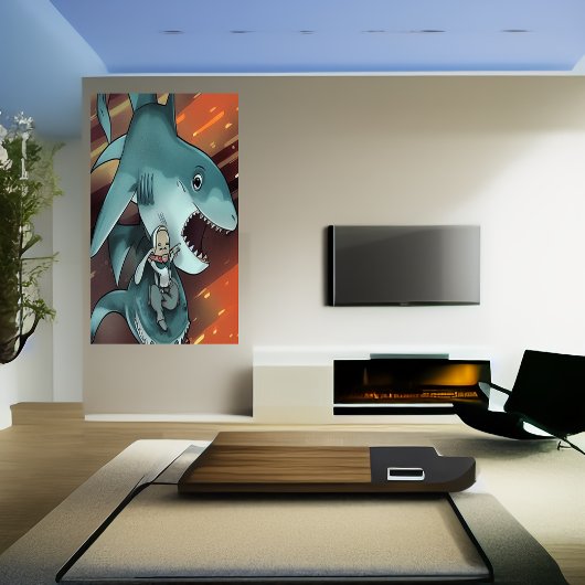 Der Hai und der Mann | AI Art Poster