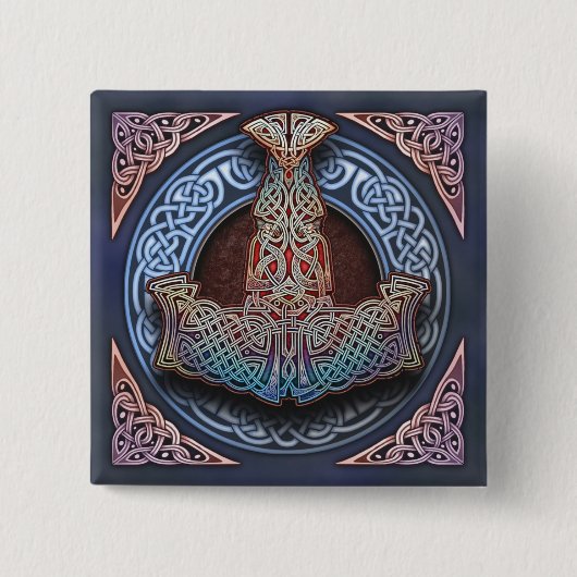 Der Hammer-Quadrat-Knopf des Thors Button (Vorderseite)