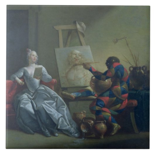 Der Harlekin-Maler, c.1742 (Öl auf Leinwand) Fliese (Vorderseite)