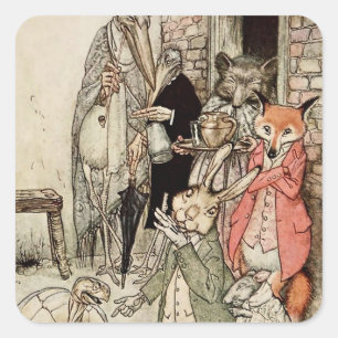 „Der Hase und die Schildkröte“ von Arthur Rackham Quadratischer Aufkleber