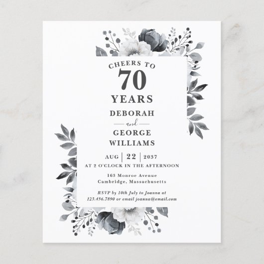 Der Haushalt begrüßt die Einladung zum 70-jährigen (Vorderseite)