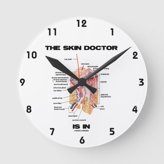 Der Hautarzt ist in (Anatomie Dermatologie). Runde Wanduhr (Vorderseite)