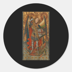 Der heilige Erzengel Michael besiegt Satan Christu Runder Aufkleber