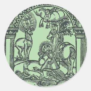 Der Heilige Eustachius sieht Jesus Christus Runder Aufkleber