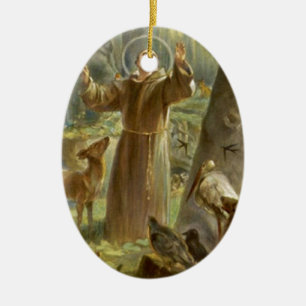 Der heilige Franz von Assisi predigt den Tieren Keramikornament