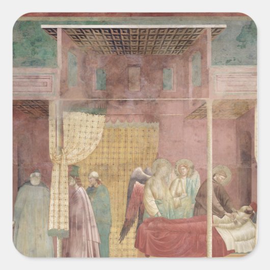 Der Heilige Franziskus heilt den verletzten Mann a Quadratischer Aufkleber (Vorderseite)