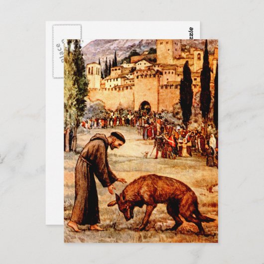 Der heilige Franziskus und der Wolf Postkarte (Vorne/Hinten)