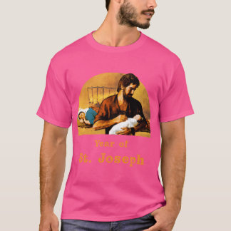Der heilige Joseph hält den kleinen Jesus, während T-Shirt