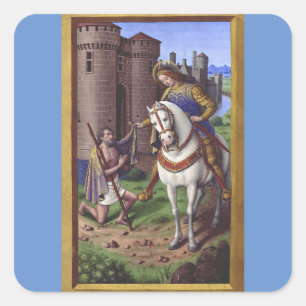 Der heilige Martin von Tours teilt seinen Mantel e Quadratischer Aufkleber