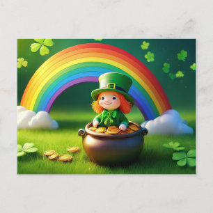 Der heilige Patrick's Day Leprechaun in Pot of Gol Postkarte