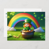 Der heilige Patrick's Day Leprechaun in Pot of Gol Postkarte (Vorne/Hinten)