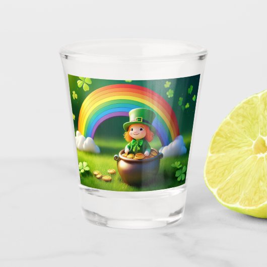Der heilige Patrick's Day Leprechaun in Pot of Gol Schnapsglas (Vorderseite)