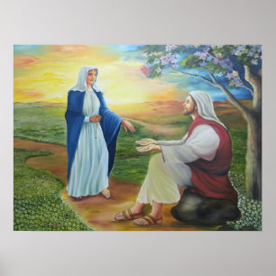 Der Heilige Rosenkranz: Maria und Jesus im Garten  Poster