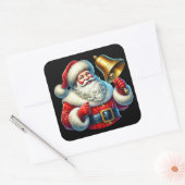 Der heitere Weihnachtsmann klingelt auf einer Weih Quadratischer Aufkleber (Umschlag)