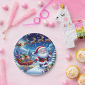 Der heitere Weihnachtsmann mit Schlitten und Elfen Pappteller (Party)