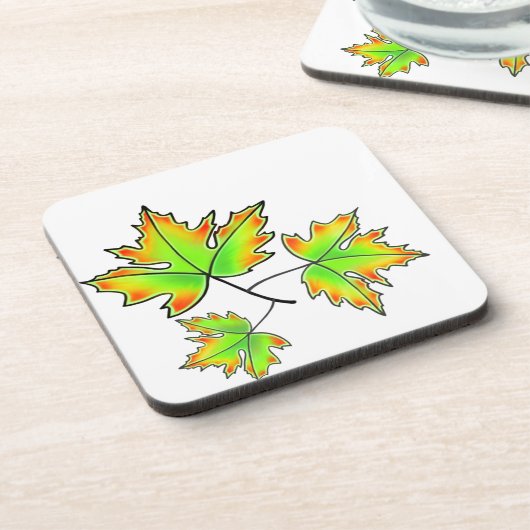 Der Herbst hinterlässt rote, orangefarbene Blätter Untersetzer (Linke Seite)