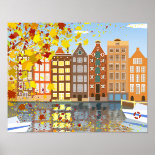Der Herbst in Amsterdam - farbenfrohe Stadtplakat Poster