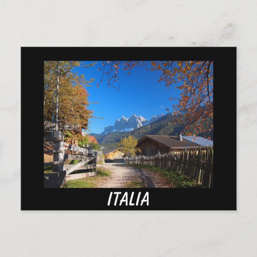 Der Herbst in den Dolomiten in Italien - schwarze  Postkarte (Vorderseite)