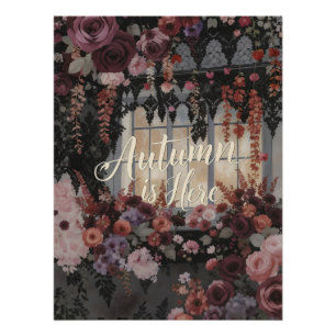 Der Herbst ist da Florale Fenster-Typografie-Kunst Poster