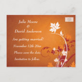 Der Herbst lässt Abstrakte Hochzeit das Datum spei Ankündigungspostkarte (Rückseite)