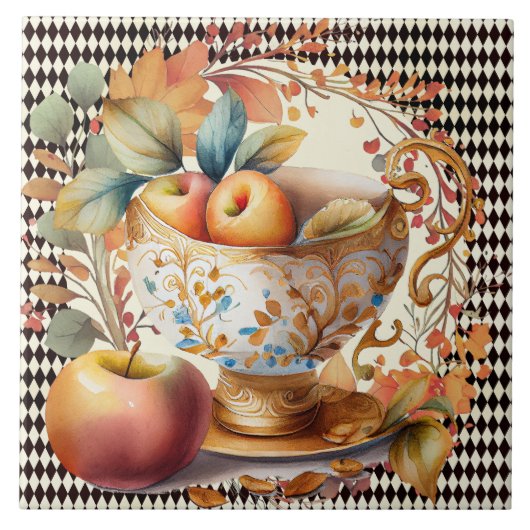 Der Herbst lässt Apple Cider & Cup auf schwarzem H Fliese (Vorderseite)