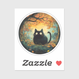 Der Herbst lässt eine gemütliche schwarze Katze fa Aufkleber