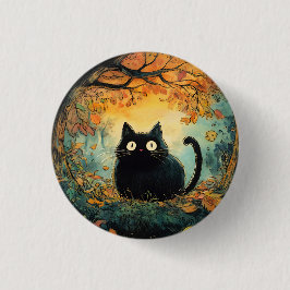 Der Herbst lässt eine gemütliche schwarze Katze fa Button