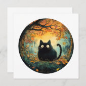 Der Herbst lässt eine gemütliche schwarze Katze fa Einladung (Vorne/Hinten)