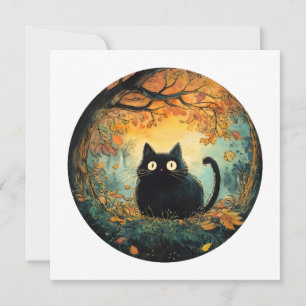 Der Herbst lässt eine gemütliche schwarze Katze fa Einladung