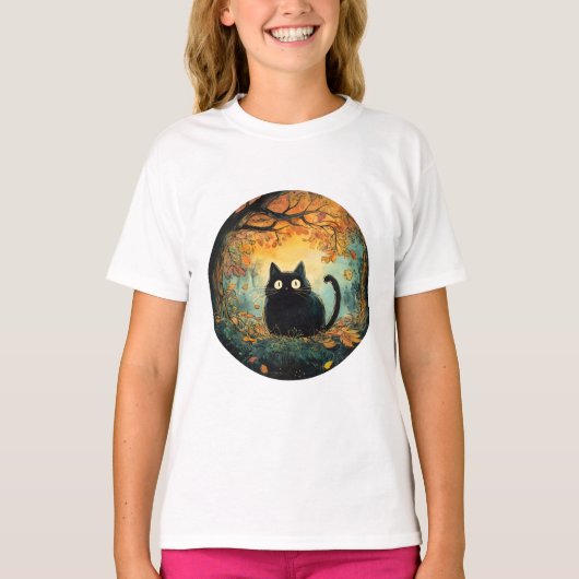 Der Herbst lässt eine gemütliche schwarze Katze fa T-Shirt (Vorderseite)